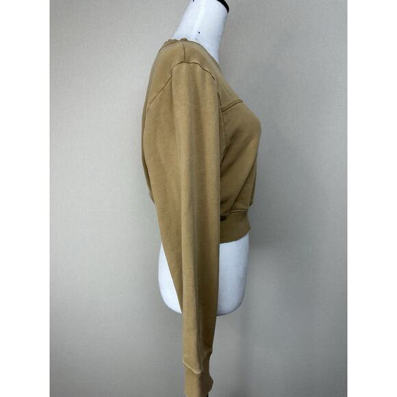 Victoria's Secret PINK Sz S Logo Relaxed Cropped Pullover Sweatshirt Tan Beige - Picture 4 of 13